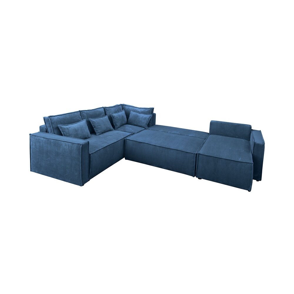 Canapé d'angle à gauche 5 places en velours côtelé bleu foncé photo 3