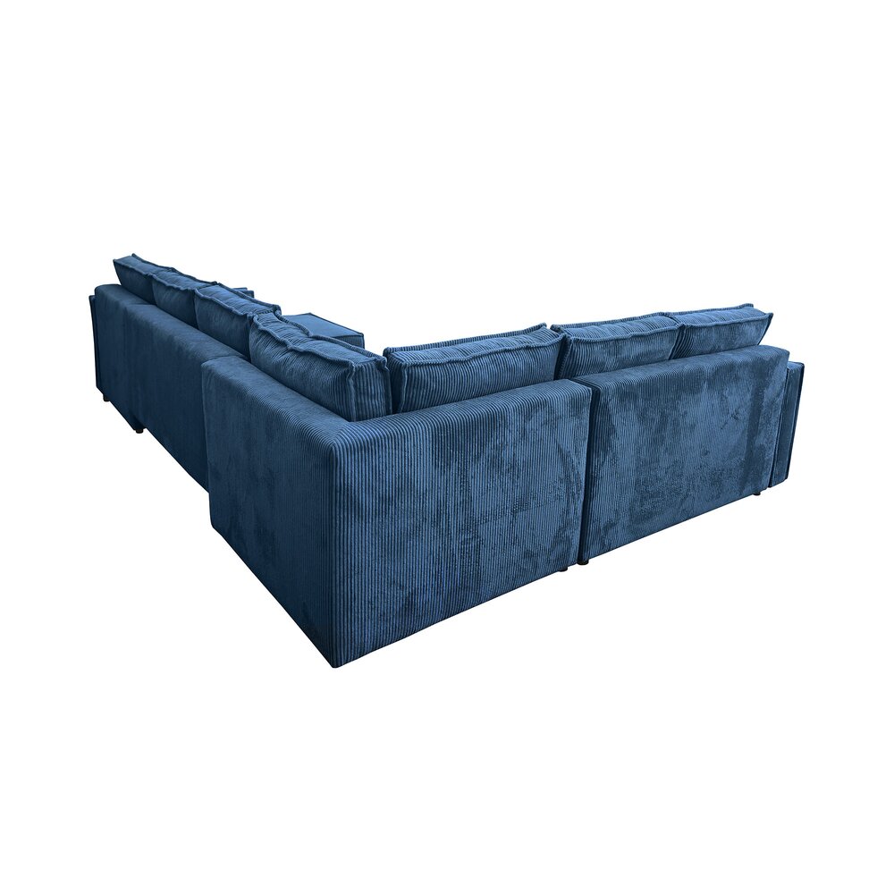 Canapé d'angle à gauche 5 places en velours côtelé bleu foncé photo 4