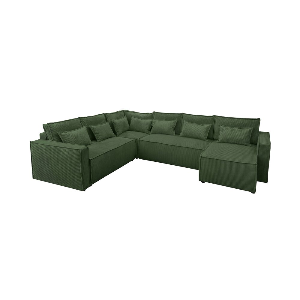 Canapé d'angle à gauche 5 places en velours côtelé vert foncé photo 2