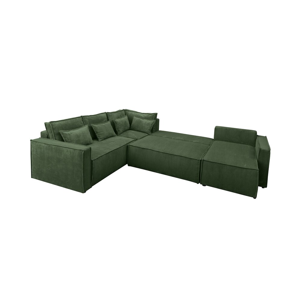 Canapé d'angle à gauche 5 places en velours côtelé vert foncé photo 3