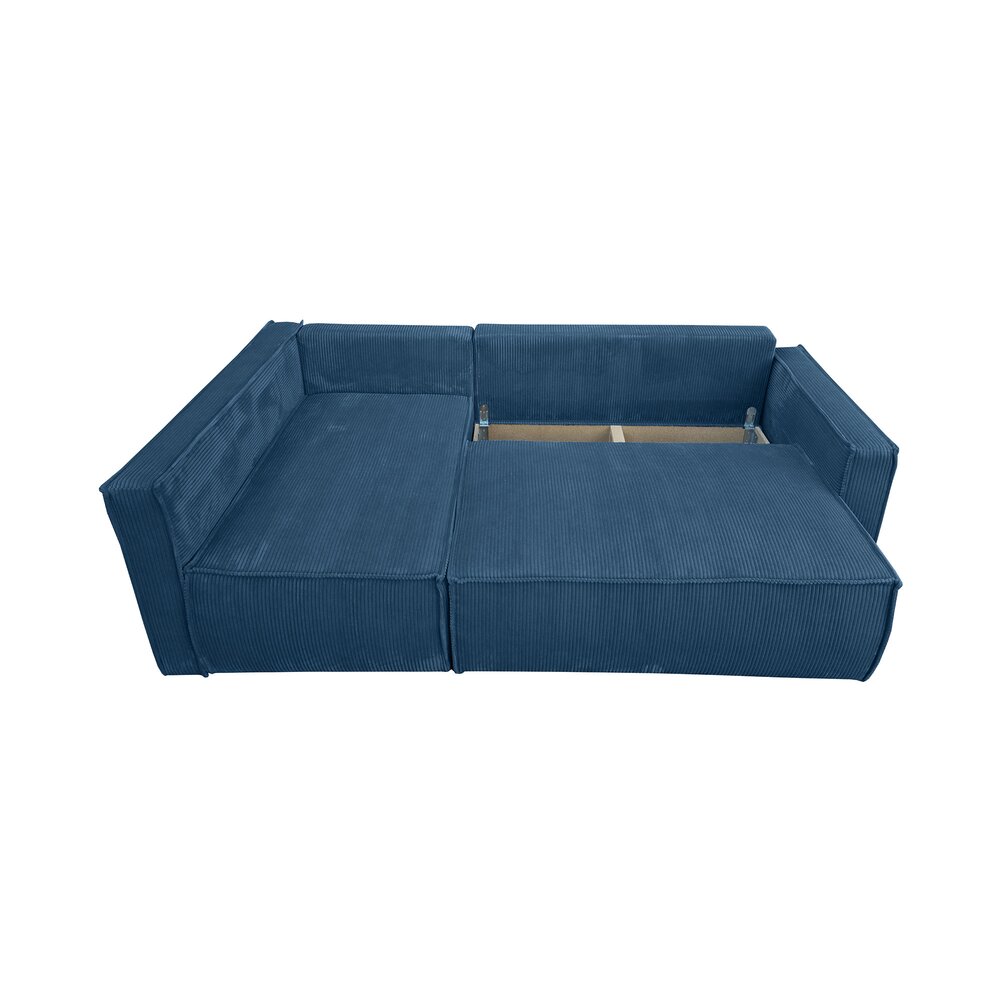 Canapé d'angle à gauche convertible 232 cm en velours côtelé bleu photo 6