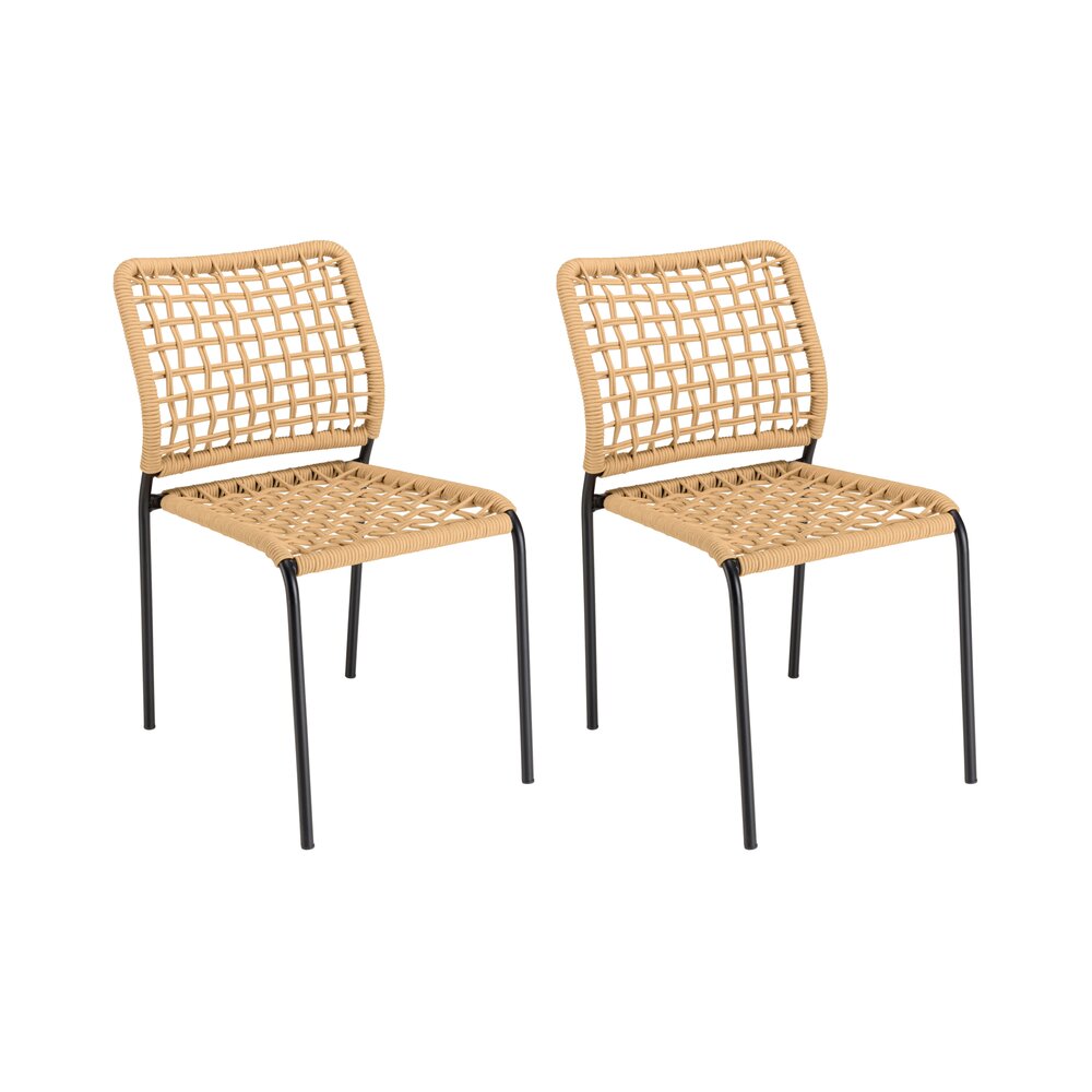 Lot de 2 chaises de jardin 46x63x78 cm beige et métal noir photo 2