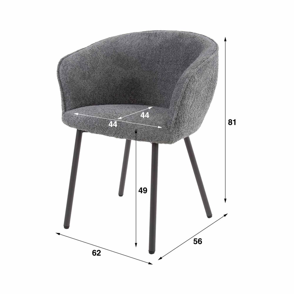 Lot de 2 fauteuils repas 62x56x81 cm en tissu bouclette gris - CAIPY photo 3