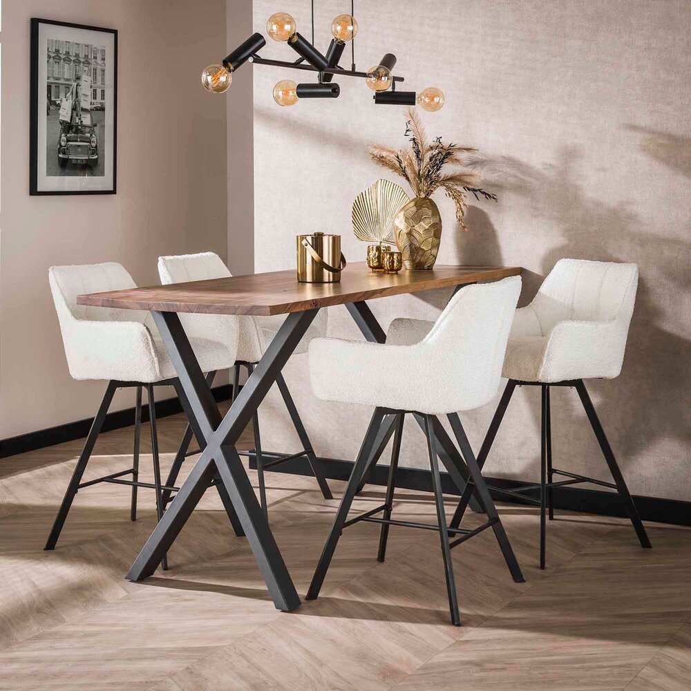 Table de bar 180x80 cm et 4 chaises de bar en tissu bouclette blanc photo 1