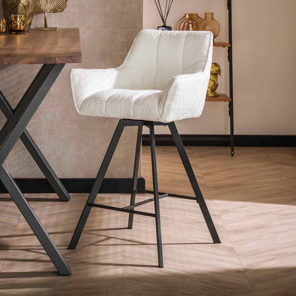 Table de bar 180x80 cm et 4 chaises de bar en tissu bouclette blanc photo 3