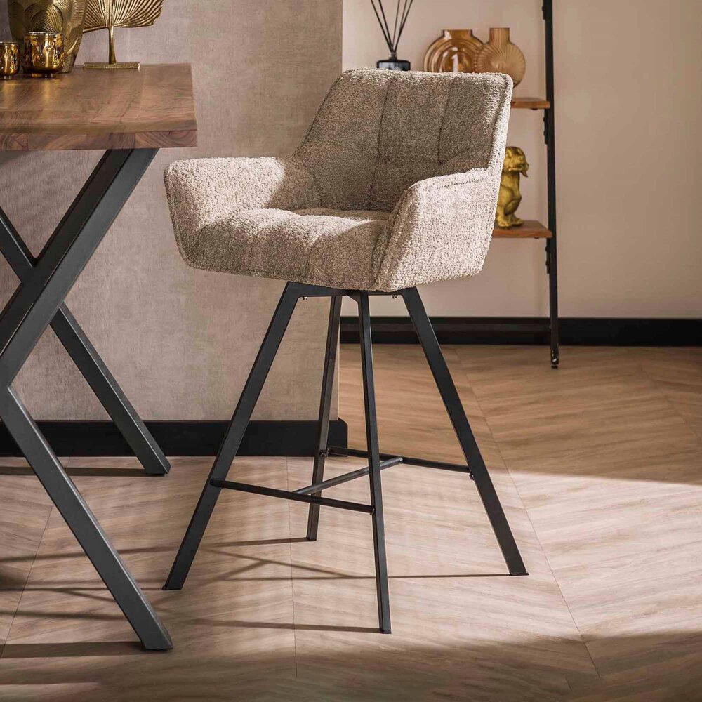 Table de bar 180x80 cm et 4 fauteuils de bar en tissu bouclette sable photo 3