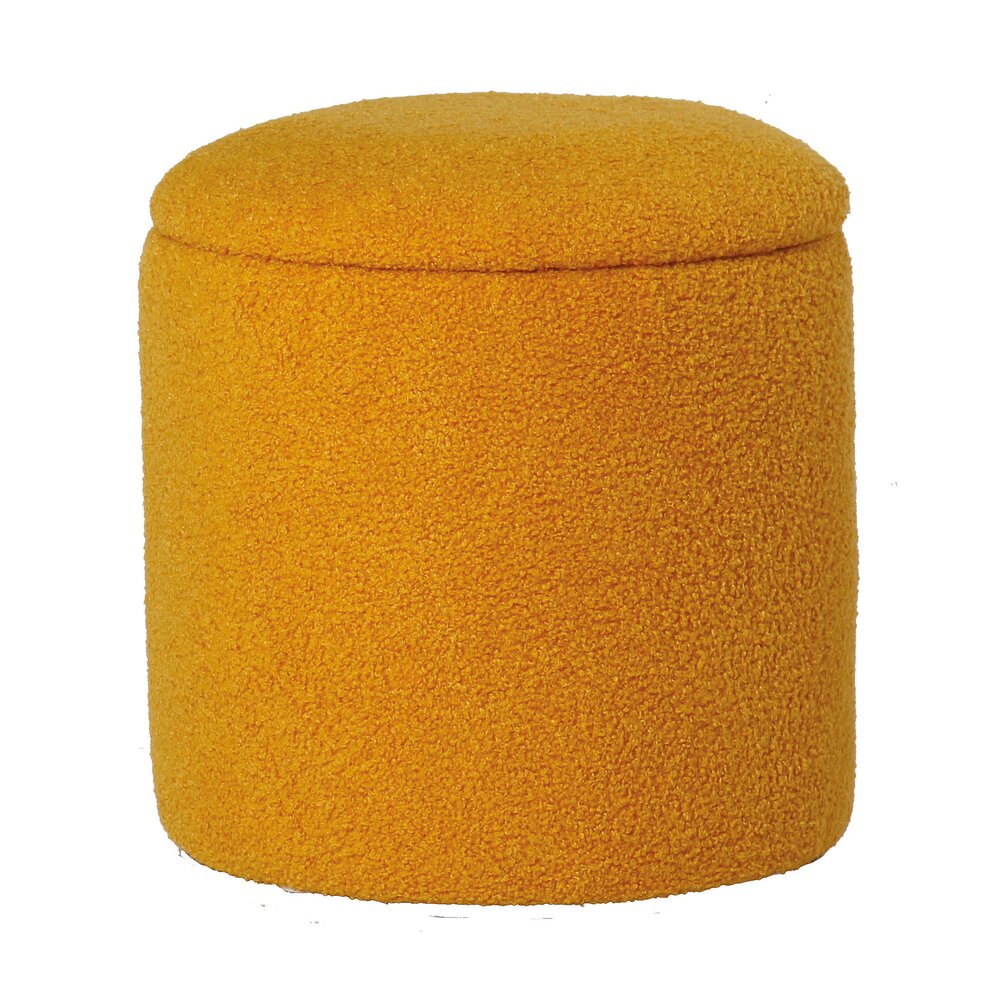Pouf coffre rond 38x38x40 cm en tissu bouclette jaune - SHERPA photo 1