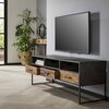 Meuble TV - Hifi - Meuble TV 3 tiroirs 150 cm en métal gris foncé et bois brut - ARIELL photo 2