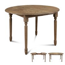 Table ronde et 1 allonge 105 cm avec pieds tournés en chêne délavé - MARIE