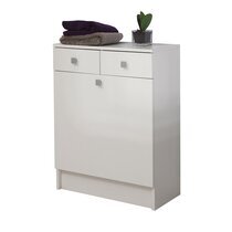 Meuble 2 tiroirs et 1 porte bac à linge décor blanc - ROOMY