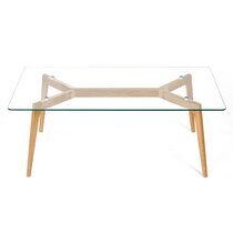 Table basse 120x60x45cm, en chêne, plateau en verre