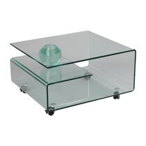 Table basse rectangulaire à roulettes en verre trempé - GLASS