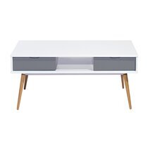 Table basse 2 tiroirs blanc et gris - ALIX