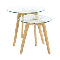 Lot de 2 tables gigognes 50 et 40 cm en verre et bois