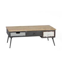 Table basse 3 tiroirs en acier et bois massif - TUDAL