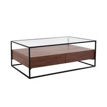 Table basse 2 tiroirs en verre trempé bois et métal - ASPEN