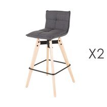 Lot de 2 chaises de bar en tissu gris clair et pieds chêne - KALMAR