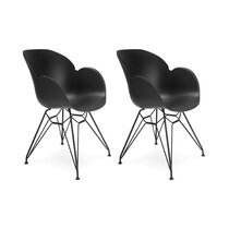 Lot de 2 fauteuils design noir piétement métal noir- UMILA