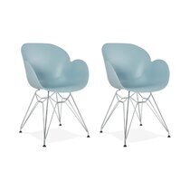 Lot de 2 fauteuils design bleu piétement métal - UMILA