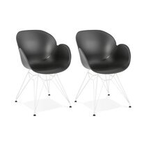 Lot de 2 fauteuils design noir piétement métal blanc - UMILA