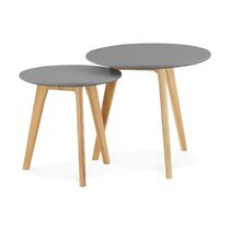 Lot de 2 tables gigognes rondes en bois gris et naturel - BALTIC