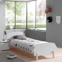 Ensemble lit 90x200 cm + chevet + armoire en pin blanc - KIDLY