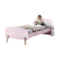 Lit 90x200 cm + barrière de lit en pin rose - KIDLY