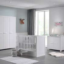 Lit bébé + commode + armoire 3 portes en pin blanc - VICKY