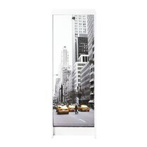 Classeur à rideau H103 cm blanc et décor New York
