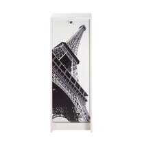 Classeur à rideau H103 cm blanc et décor tour Eiffel