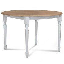 Table ronde et 1 allonge 115 cm avec pieds tournés en chêne et blanc - MARIE