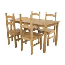 Ensemble table à manger 118 cm + 4 chaises en pin massif - SERGO