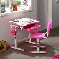 Bureau 66,4x47,4x54/76 cm et chaise blanc et rose - LUFFY