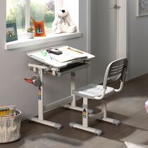 Bureau 66,4x47,4x54/76 cm et chaise blanc et gris - LUFFY