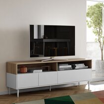 Meuble TV 3 portes et 2 niches 180x40x60 cm naturel et blanc - HORIZON