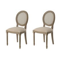 Lot de 2 chaises en bois naturel et tissu taupe - MEDAILLON