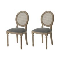 Lot de 2 chaises en bois naturel et tissu gris - MEDAILLON
