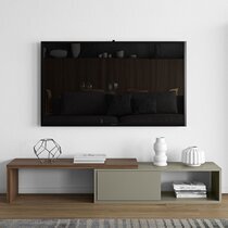 Meuble TV modulable 1 porte décor noyer vernis et gris - ARMEL