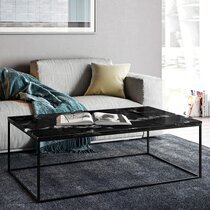 Table basse avec plateau en marbre noir et piètement noir - LYDIA
