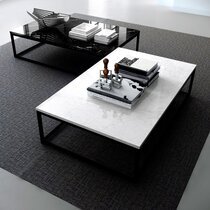 Table basse 120 cm plateau marbre blanc et piètement noir - OTIS