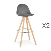 Lot de 2 chaises de bar H75 cm en tissu gris - CIRCOS
