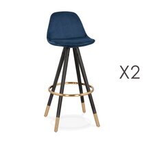 Lot de 2 chaises de bar H75 cm bleu pieds noirs et dorés - CIRCOS
