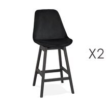 Lot de 2 chaises de bar H66 cm en tissu noir pieds noirs - ELO