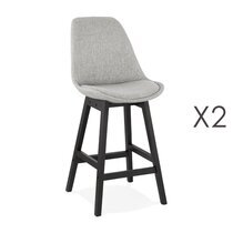 Lot de 2 chaises de bar H65 cm en tissu gris clair pieds noirs - ELO
