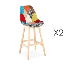 Lot de 2 chaises de bar H75 cm en tissu patchwork - ELO