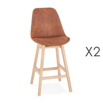 Lot de 2 chaises de bar H66 cm tissu marron pieds naturels - ELO