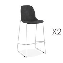 Lot de 2 chaises de bar H76 cm tissu gris foncé pieds chromés - LAYNA