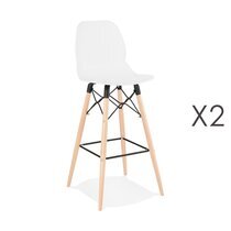 Lot de 2 chaises de bar H75 cm blanches et pieds naturels - LAYNA