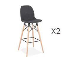 Lot de 2 chaises de bar H75 cm en tissu gris foncé - MOANA