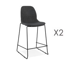Lot de 2 chaises de bar H67,5 cm tissu gris foncé pieds noirs - MOANA